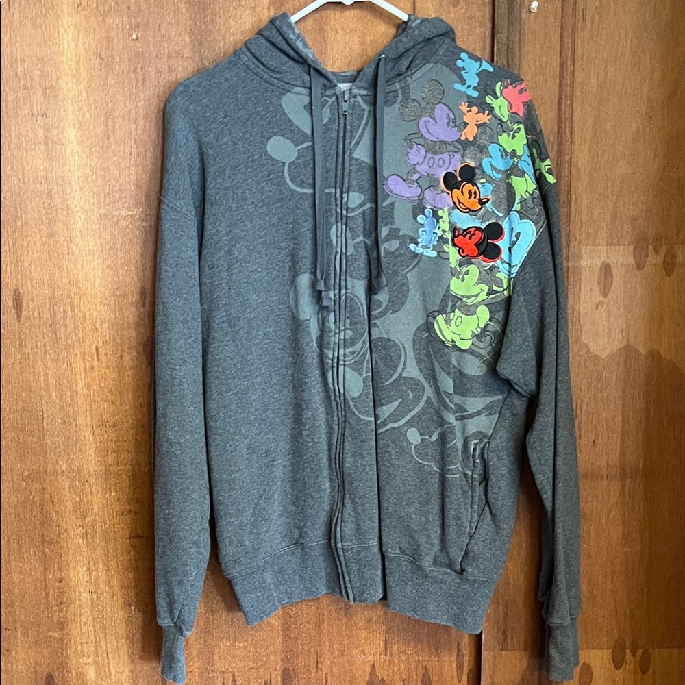 Disney Gray Zip Up Hoodie with Embroidered Mickey Design